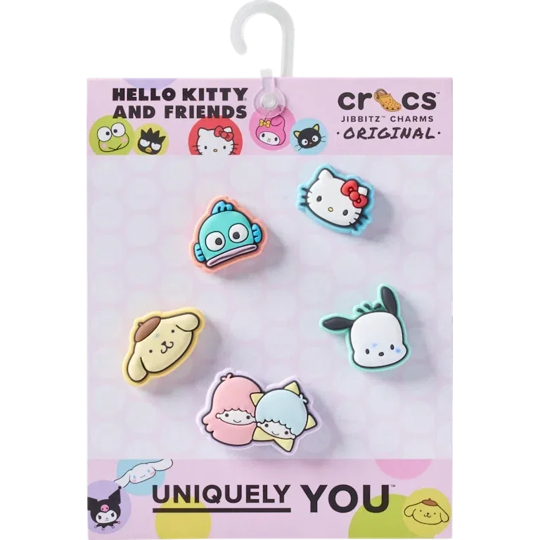 „B’hello Kitty® și prietenii ei – pachet de 5 brelocuri Jibbitz pentru încălțăminte” „B’hello Kitty® și prietenii ei – pachet de 5 brelocuri Jibbitz pentru încălțăminte”