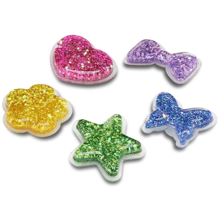 Brelocuri Jibbitz™ Squish care își schimbă culoarea la UV, pachet de 5 Brelocuri Jibbitz™ Squish care își schimbă culoarea la UV, pachet de 5