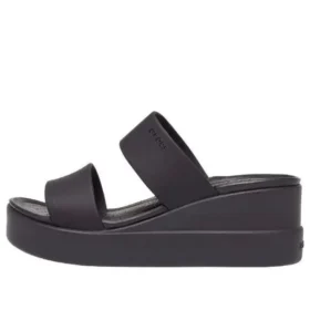 Brooklyn Double Strap Round Toe Mid Wedge Slides „Black”