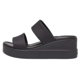 Brooklyn Double Strap Round Toe Mid Wedge Slides „Black”