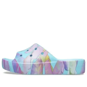 Classic Slide cu platformă și imprimeu de palmier „Blue Multi-Color”