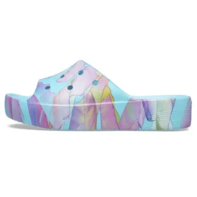 Classic Slide cu platformă și imprimeu de palmier „Blue Multi-Color”