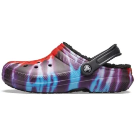 Crocs Classic Tie-Dye Stay Warm Cozy – papuci de casă sport unisex, violet și roșu