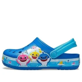 Sandale albastră de plajă cu toc plat pentru activități în aer liber, model „Funny Shark Small Crocs”