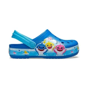 Sandale albastră de plajă cu toc plat pentru activități în aer liber, model „Funny Shark Small Crocs”