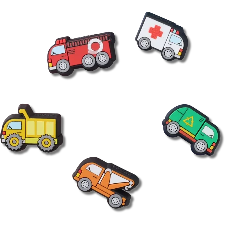 Set de 5 brelocuri Jibbitz „Camioane de lucru miniaturale” Set de 5 brelocuri Jibbitz „Camioane de lucru miniaturale”
