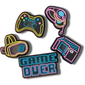 Set de 5 brelocuri Jibbitz™ „Lights up Neon Gamer”