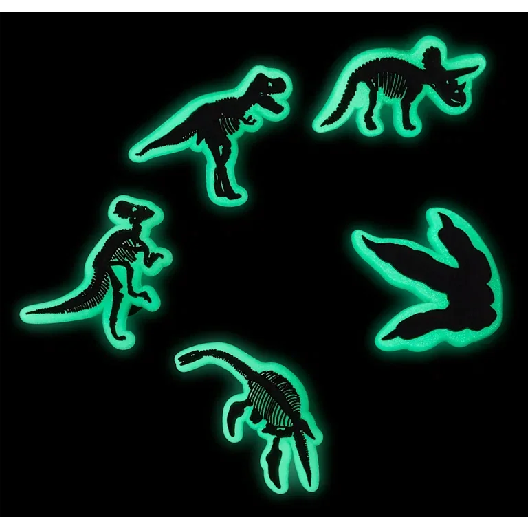 Set de 5 brelocuri Jibbitz pentru încălțăminte „Dino” care strălucesc în întuneric Set de 5 brelocuri Jibbitz pentru încălțăminte „Dino” care strălucesc în întuneric