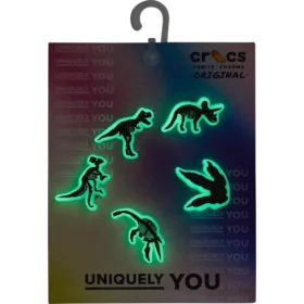 Set de 5 brelocuri Jibbitz pentru încălțăminte „Dino” care strălucesc în întuneric