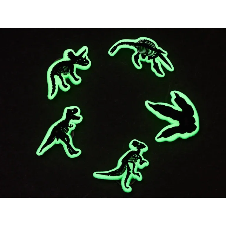 Set de 5 brelocuri Jibbitz pentru încălțăminte „Dino” care strălucesc în întuneric Set de 5 brelocuri Jibbitz pentru încălțăminte „Dino” care strălucesc în întuneric