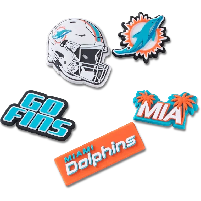 Set de 5 brelocuri Jibbitz pentru încălțăminte Nfl Miami Dolphins Set de 5 brelocuri Jibbitz pentru încălțăminte Nfl Miami Dolphins