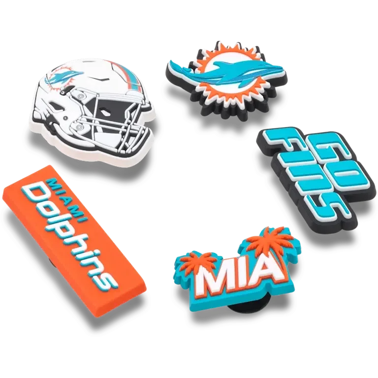 Set de 5 brelocuri Jibbitz pentru încălțăminte Nfl Miami Dolphins Set de 5 brelocuri Jibbitz pentru încălțăminte Nfl Miami Dolphins