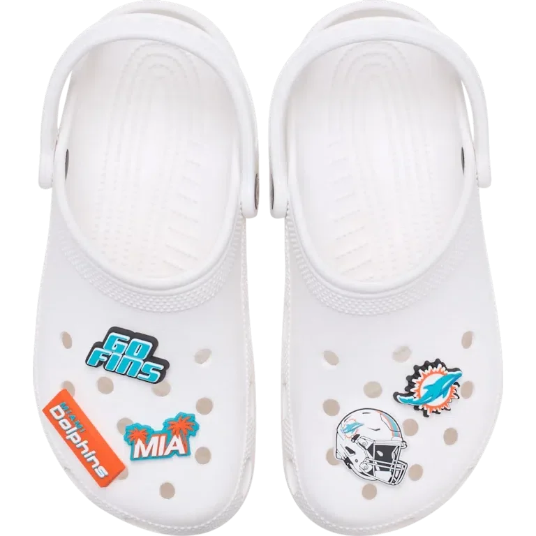 Set de 5 brelocuri Jibbitz pentru încălțăminte Nfl Miami Dolphins Set de 5 brelocuri Jibbitz pentru încălțăminte Nfl Miami Dolphins