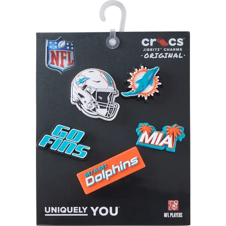 Set de 5 brelocuri Jibbitz pentru încălțăminte Nfl Miami Dolphins Set de 5 brelocuri Jibbitz pentru încălțăminte Nfl Miami Dolphins