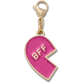 Talisman roz cu glitter „BFF” pentru brelocuri pentru încălțăminte Jibbitz (stânga)