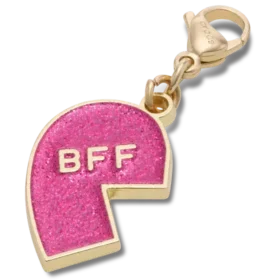 Talisman roz cu glitter „BFF” pentru brelocuri pentru încălțăminte Jibbitz (stânga)