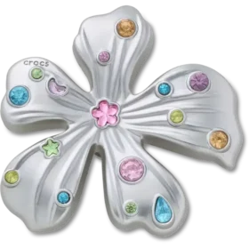 Talismane Brelocuri Jibbitz™ cu floare din metal argintiu cu pietre