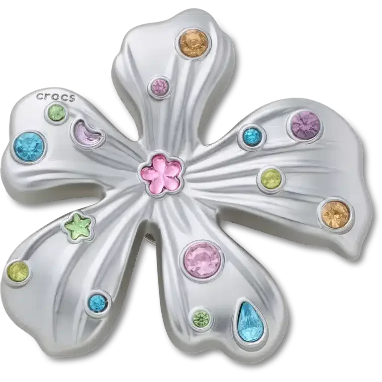 Talismane Brelocuri Jibbitz™ cu floare din metal argintiu cu pietre Talismane Brelocuri Jibbitz™ cu floare din metal argintiu cu pietre