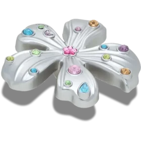 Talismane Brelocuri Jibbitz™ cu floare din metal argintiu cu pietre