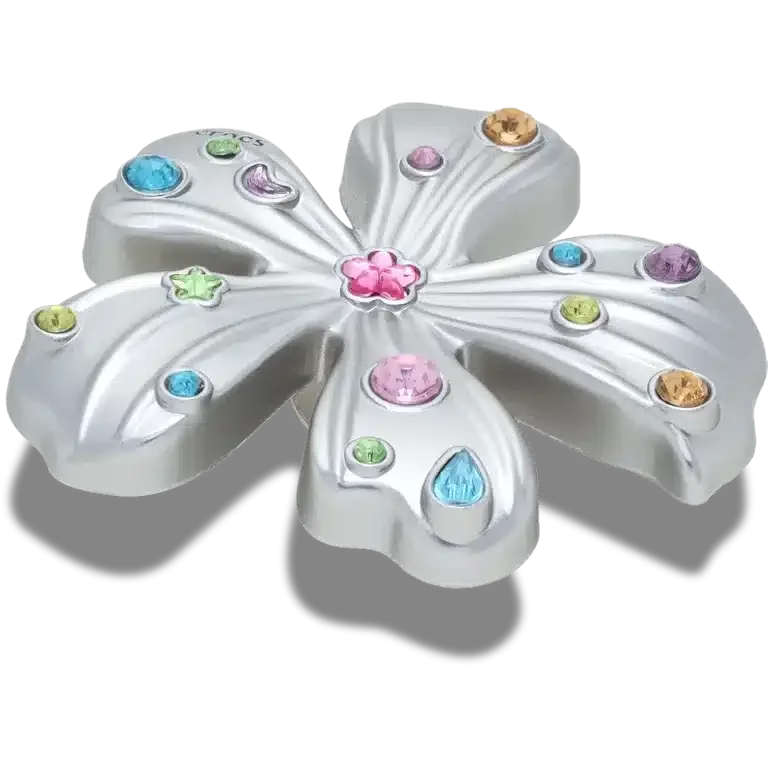 Talismane Brelocuri Jibbitz™ cu floare din metal argintiu cu pietre Talismane Brelocuri Jibbitz™ cu floare din metal argintiu cu pietre
