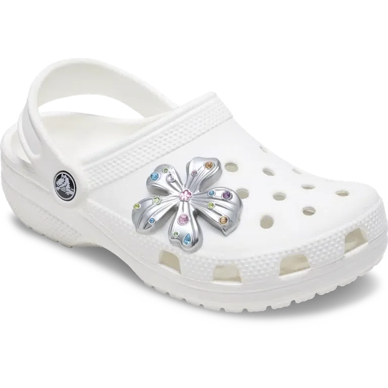 Talismane Brelocuri Jibbitz™ cu floare din metal argintiu cu pietre Talismane Brelocuri Jibbitz™ cu floare din metal argintiu cu pietre